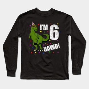 Bday Kids 6 Years Old Dinosaur Birthday Long Sleeve T-Shirt